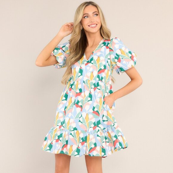 Red Dress Living My Best Life Sky Blue Multi Print Dress Size Small / Sky Blue - Picture 3 of 3